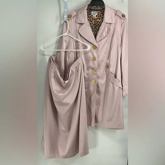 Odeliah Nude Blush Pink Trench Coat Metal Buttons W Matching Zip Skirt Plus 24W - Picture 6 of 12